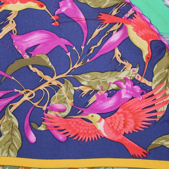 Auth Hermes "Tropiques" by Laurence Bourthoumieux silk scarf vtg Barely Used Con - Picture 9 of 12